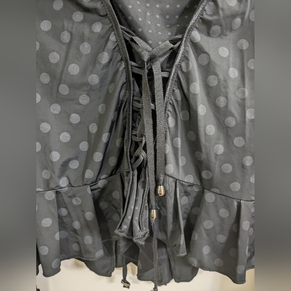 Lan Vie black and gray polka dot stretchy jacket with corset back - Picture 6 of 8
